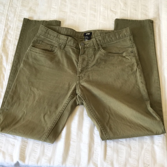 H&M Olive  Green Slim Leg Pants Distressed/Imperfect - Picture 5 of 10
